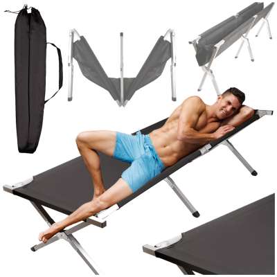 Camping bed folding XXL black 150kg