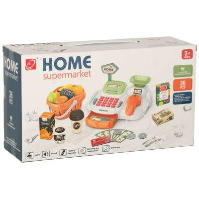 Cash register for children supermarket shop scanner calculator basket with accessories 36 el.