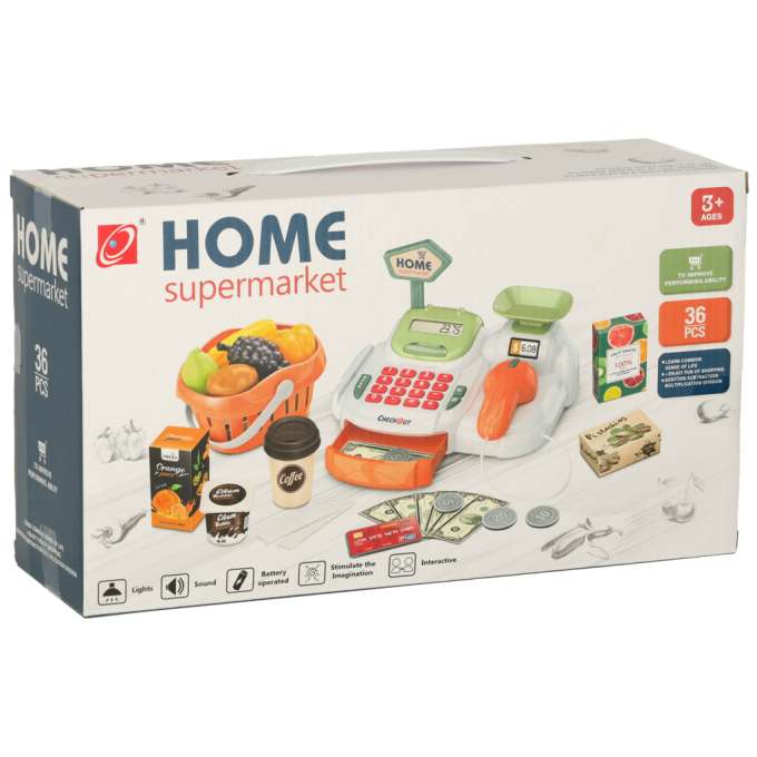 Cash register for children supermarket shop scanner calculator basket with accessories 36 el.