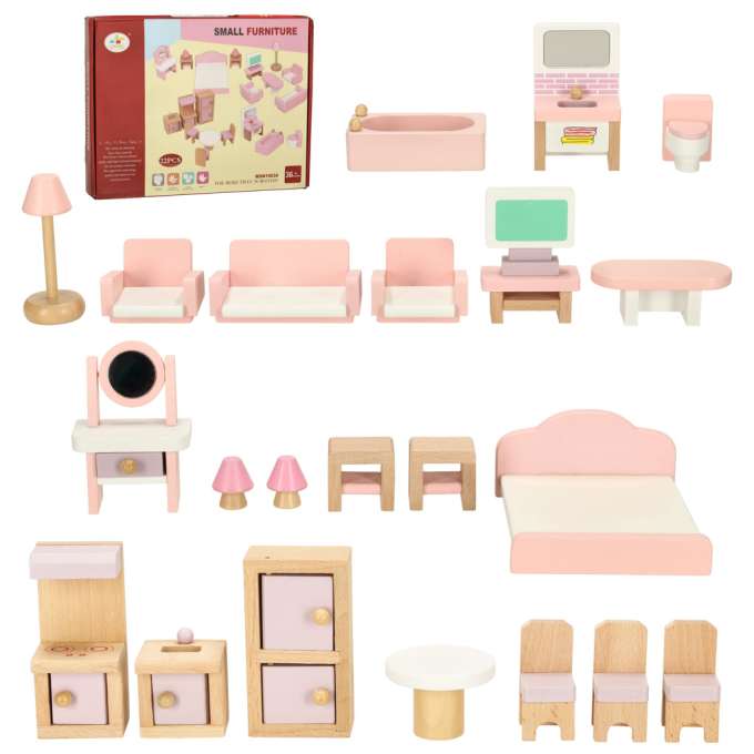 Dolls' house furniture wooden pink