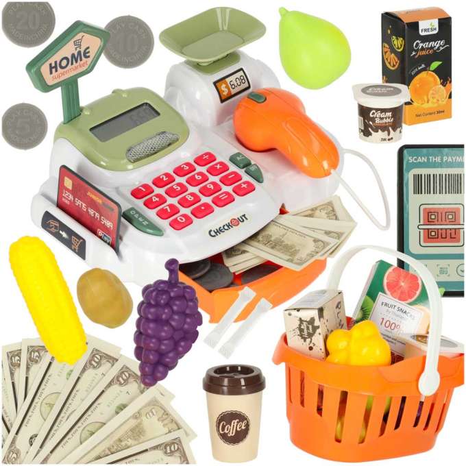 Kasa fiskalna dla dzieci supermarket sklep skaner kalkulator koszyk z akcesoriami 36 el.