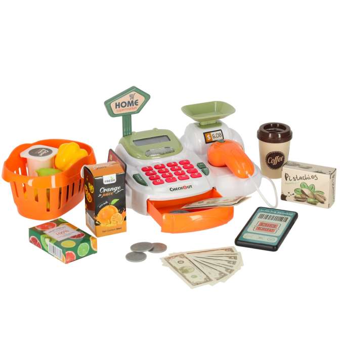 Kasa fiskalna dla dzieci supermarket sklep skaner kalkulator koszyk z akcesoriami 36 el.