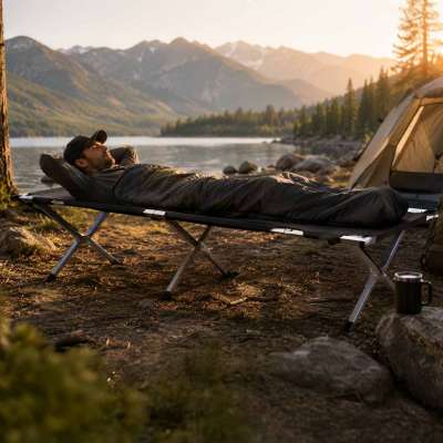 LUARO Camping bed folding XXL black 150kg