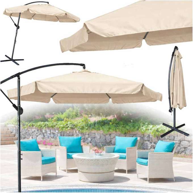 LUARO Garden umbrella large folding umbrella with boom 290cm beige