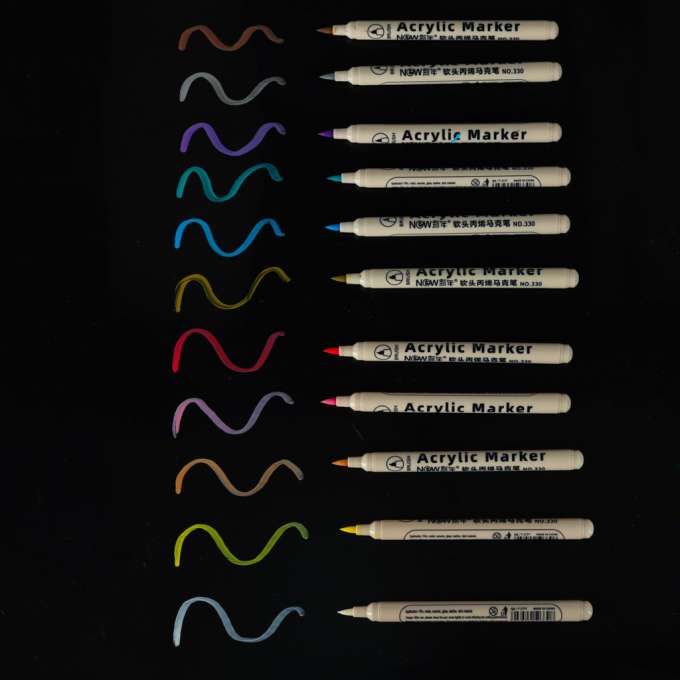 Markery akrylowe do tkanin kamieni pisaki flamastry mazaki wodoodporne DIY 12 szt.