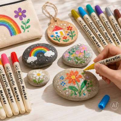 Markery akrylowe do tkanin kamieni pisaki flamastry mazaki wodoodporne DIY 12 szt.