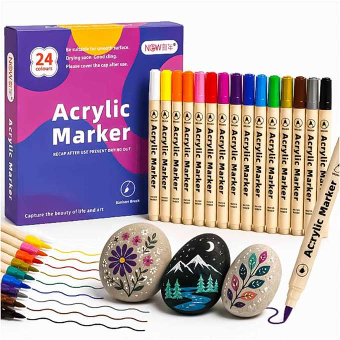 Markery akrylowe do tkanin kamieni pisaki flamastry mazaki wodoodporne DIY 24 szt.