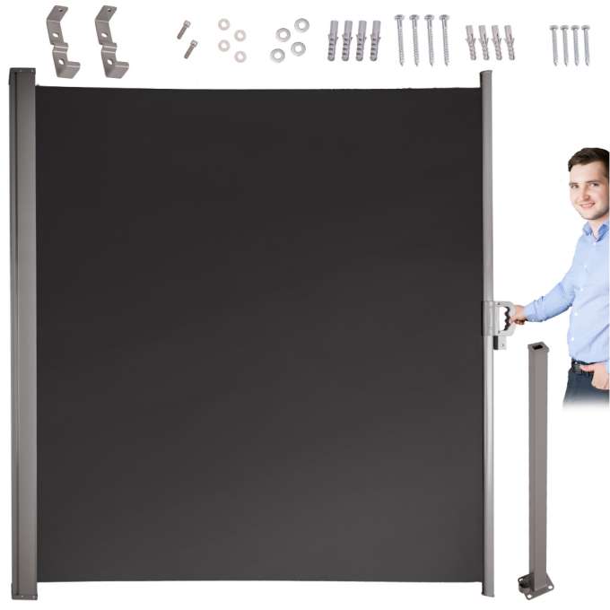Markiza boczna tarasowa LUARO parawan zwijana 180 x 400 cm szara