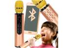 Mikrofon bezprzewodowy karaoke dla dzieci głośnik Bluetooth 2000mAh karta SD USB wysoka jakość złoty 1