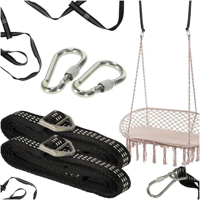 Mounting set for hammock swing strap + snap hook carabiner 300kg
