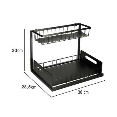 Organizer szafka półka kuchenna kosz pod zlew umywalkę wysuwana półka pojemnik 2-poziomowy metal