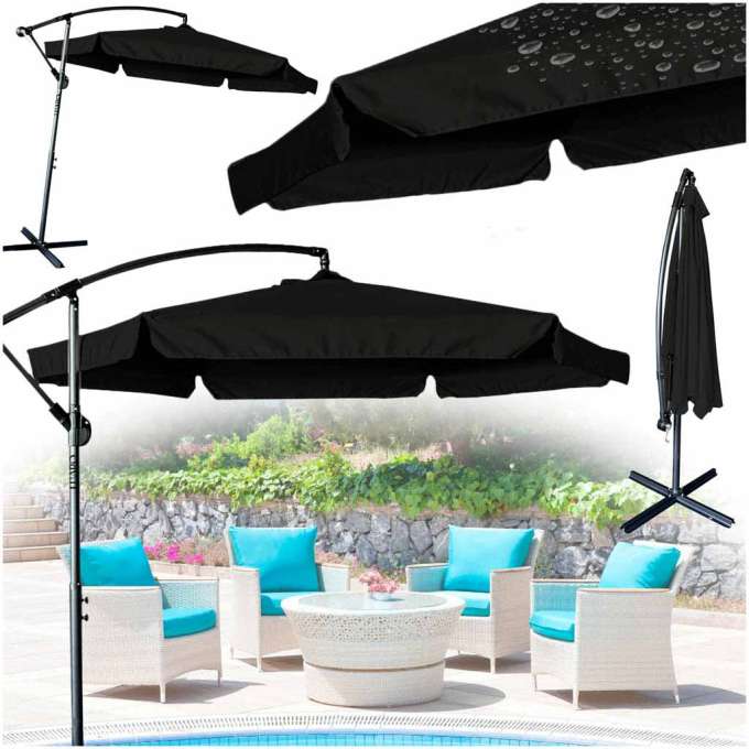 Parasol ogrodowy LUARO duży składany z wysięgnikiem 290cm czarny
