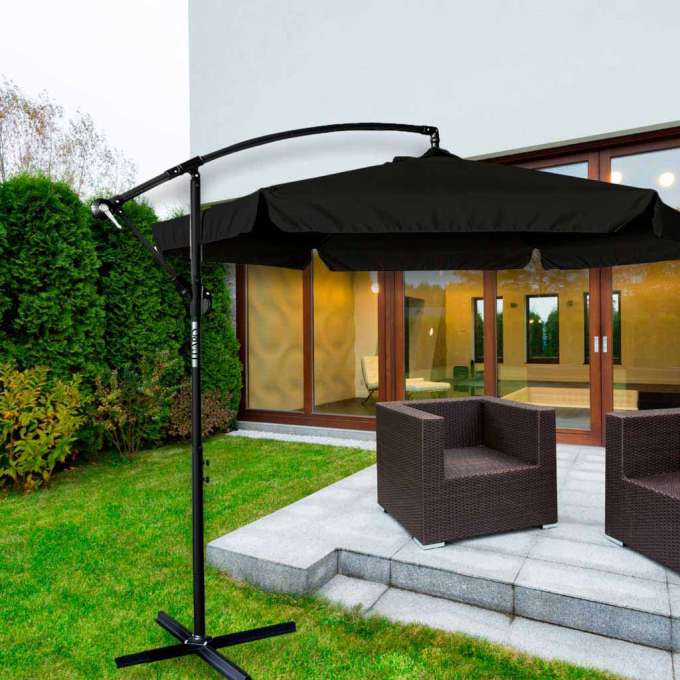 Parasol ogrodowy LUARO duży składany z wysięgnikiem 290cm czarny