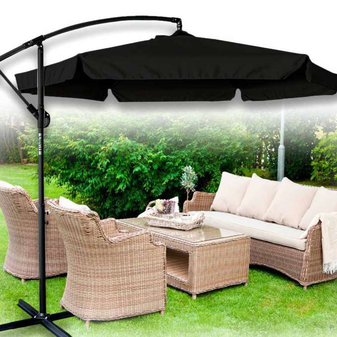 Parasol ogrodowy LUARO duży składany z wysięgnikiem 290cm czarny