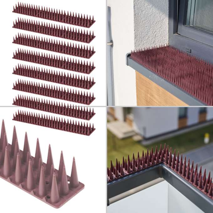 Pigeon spikes bird rail deterrent plastic dense brown 8pcs 43 cm