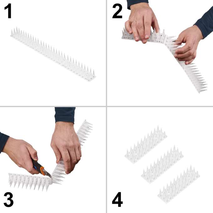 Pigeon spikes strip bird deterrent plastic dense white 8pcs 43 cm