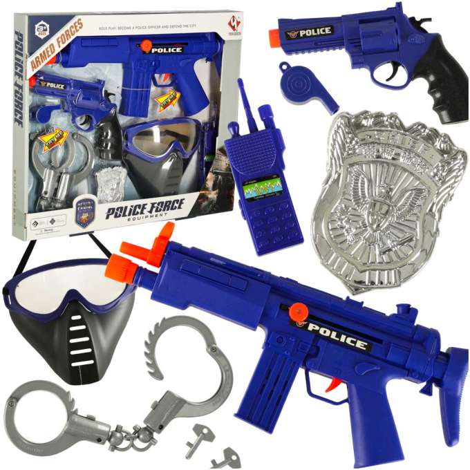Police set pistol rifle mask handcuffs