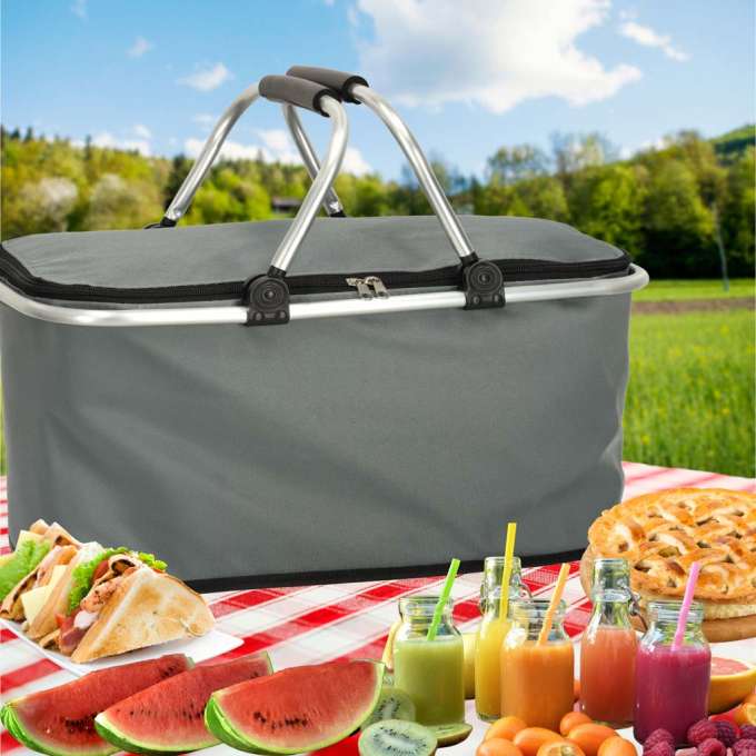 Thermal folding picnic basket grey