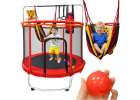 Trampolina dla dzieci ogrodowa siatka piłki koszykówka 155cm czerwona 1