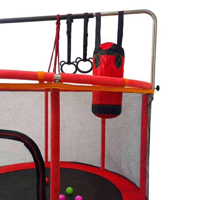 Trampolina dla dzieci ogrodowa siatka piłki koszykówka 155cm czerwona