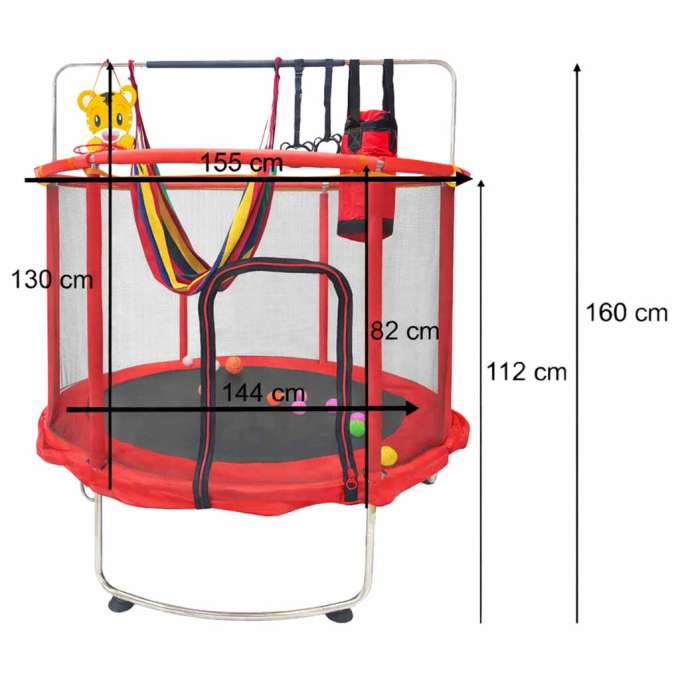Trampoline for children garden ball net basketball 155cm red