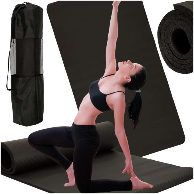 Yoga practice mat thick 185x80x1.5 cm black