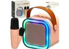 Zestaw do karaoke 2 mikrofony + głośnik przenośny BLUETOOTH USB LED różowy 1