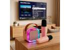 Zestaw do karaoke głośnik Bluetooth 2 mikrofony USB LED 6W różowy 12