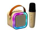 Zestaw do karaoke mikrofon + głośnik przenośny BLUETOOTH USB LED beżowy 2