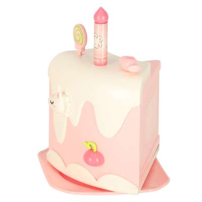 Birthday cake piled for cutting pink
