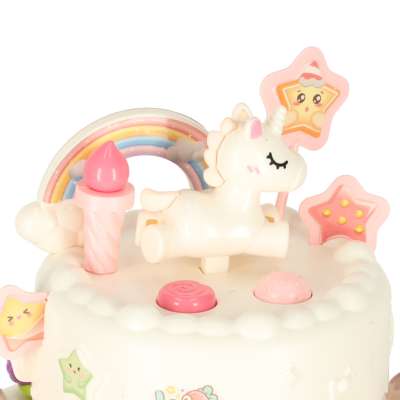 Birthday cake piled for cutting pink