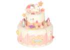Birthday cake piled for cutting pink 2