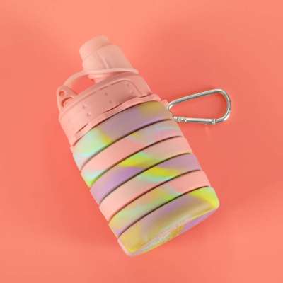 Butelka na wodę bidon silikonowy składany z uchwytem sportowy 500ml tęczowy
