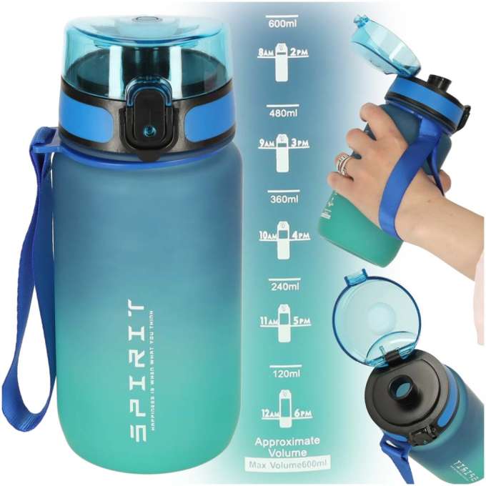 Butelka na wodę bidon ze słomką uchwytem sportowy 600ml niebiesko-zielony