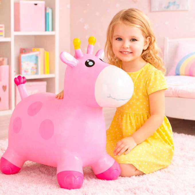 Children's bouncer with a pump pink rubber giraffe