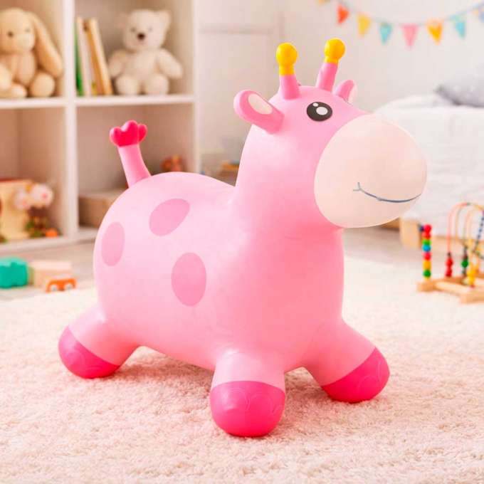 Children's bouncer with a pump pink rubber giraffe