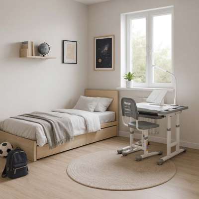 Children's school desk adjustable chair LED lamp USB grey