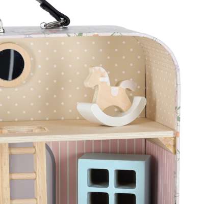 Dollhouse in a suitcase with accesories and wooden furniture