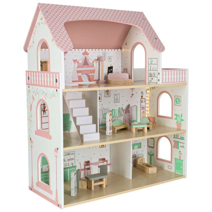 Domek dla lalek drewniany LULILO Peonio 70cm LED róż