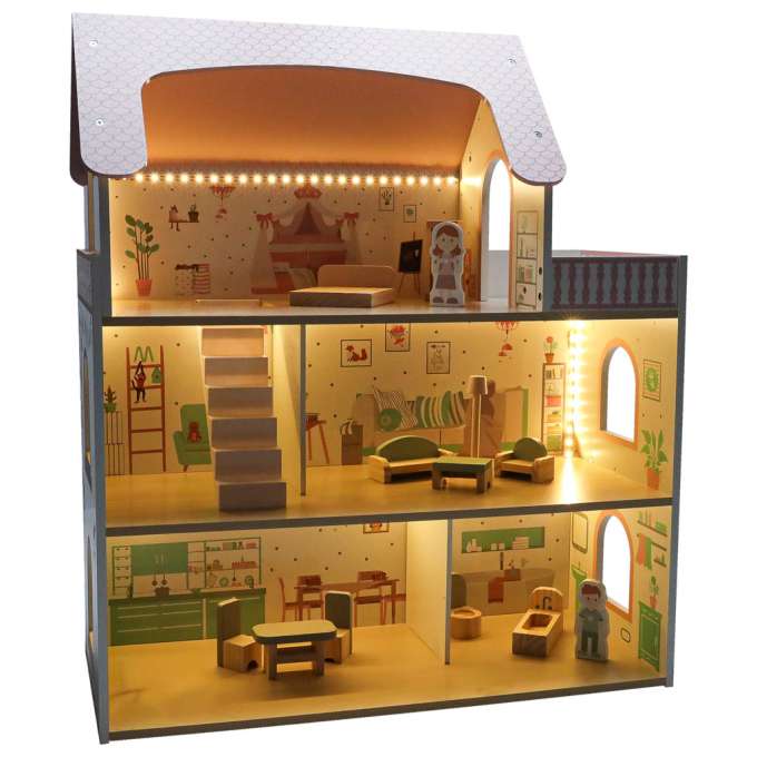 Domek dla lalek drewniany LULILO Peonio 70cm LED róż
