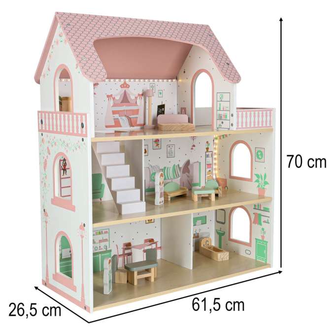 Domek dla lalek drewniany LULILO Peonio 70cm LED róż