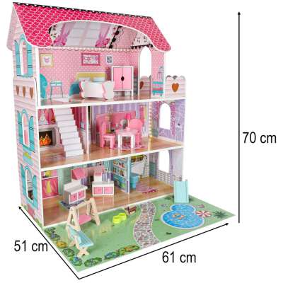 Domek dla lalek drewniany Lulilo Gardeno z ogródkiem mebelki 70cm różowy LED
