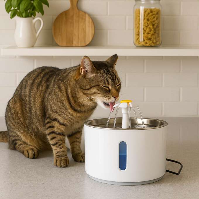 Fountain drinker for dog cat pet automatic LED drinker USB 2,4l cleaning filter
