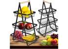 Fruit basket three-tier tier metal wood 1