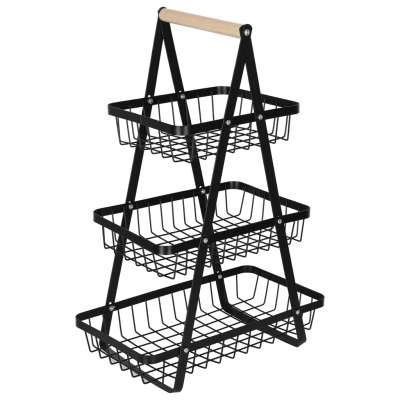 Fruit basket three-tier tier metal wood