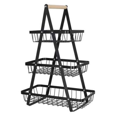 Fruit basket three-tier tier metal wood