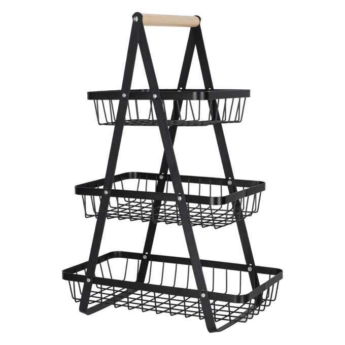 Fruit basket three-tier tier metal wood