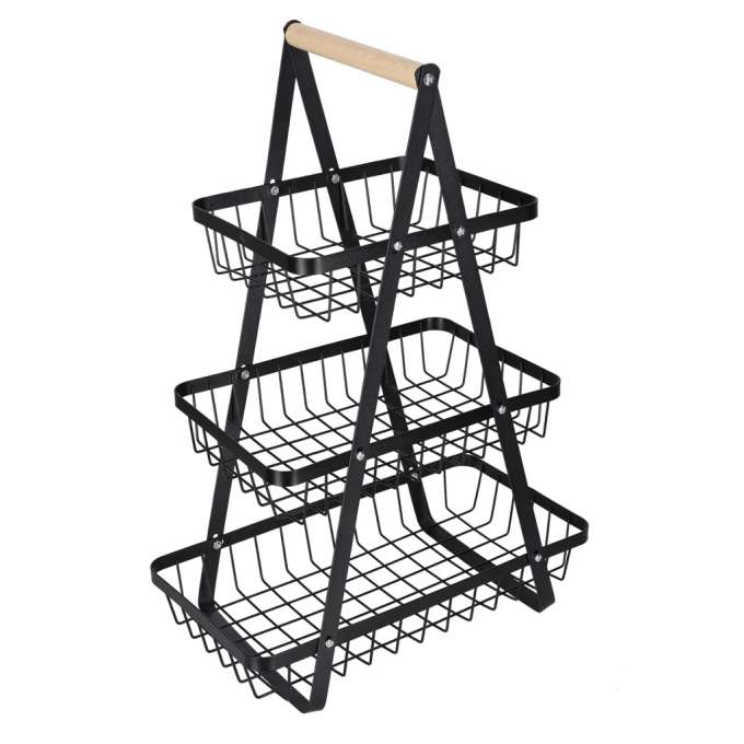 Fruit basket three-tier tier metal wood
