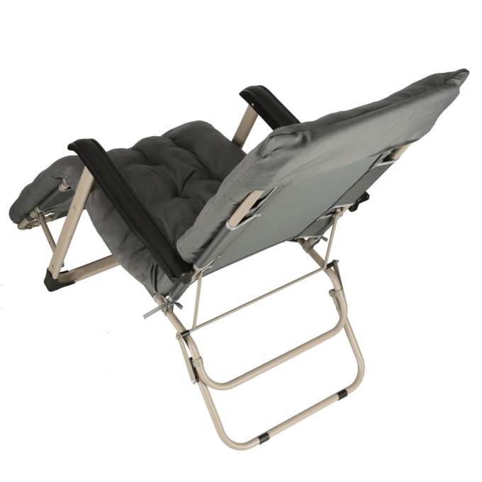 Garden folding lounger with cushion grey