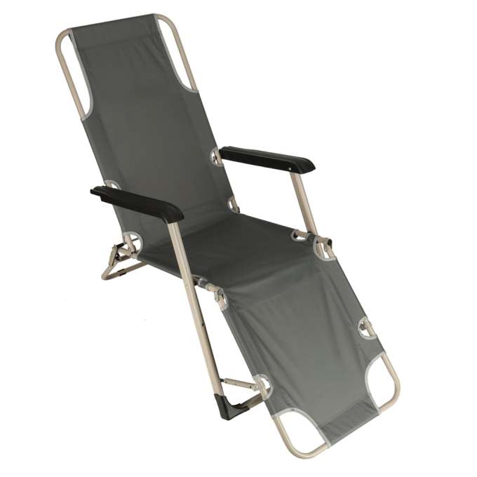Garden folding lounger with cushion grey